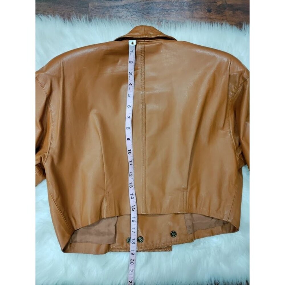 Santa Caterina Leather Long Sleeve Shawl Cropped Biker Jacket Tan Women's Size M - Picture 9 of 11